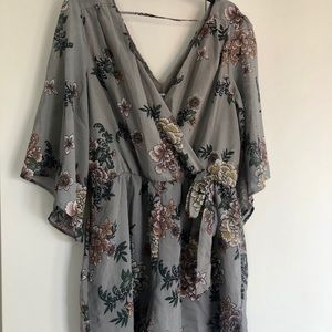 Gray v-neck floral romper